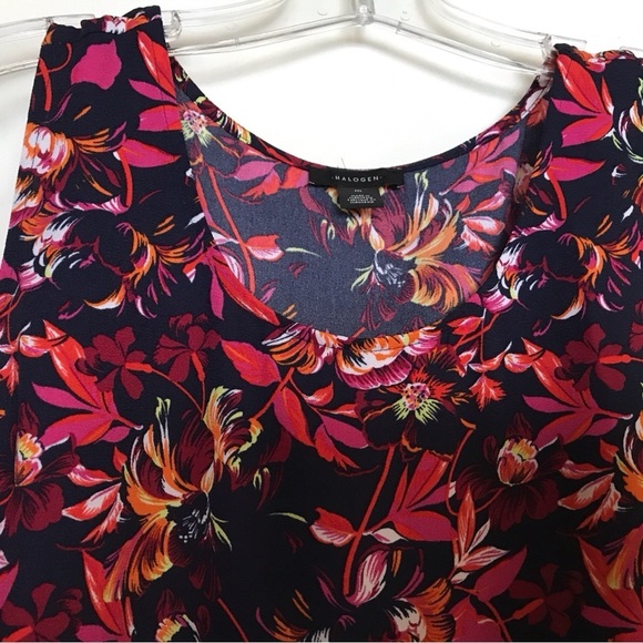Halogen Floral Tank Very Pretty Drk Blue/Reds SzM Round Neck Sleeveless - Picture 4 of 8